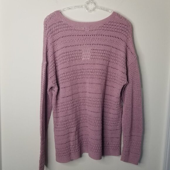 J Jill Small Mauve Open Knit Crochet Sweater Top Coastal Textured Boho Granny - Picture 5 of 12